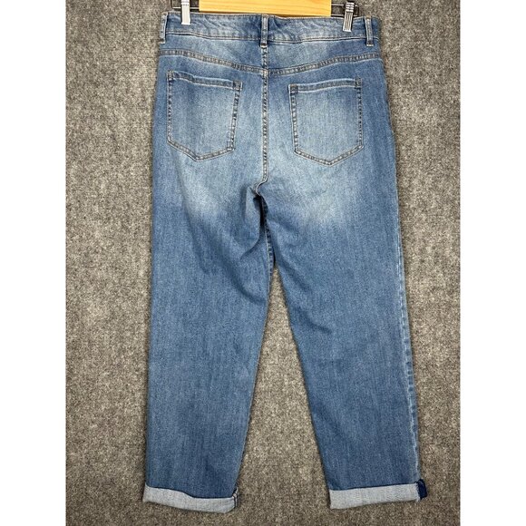 Logo Lori Goldstein Jeans Shadow Patch Boyfriend Fit Cropped Sz 10 Stretch Boho - Picture 4 of 9